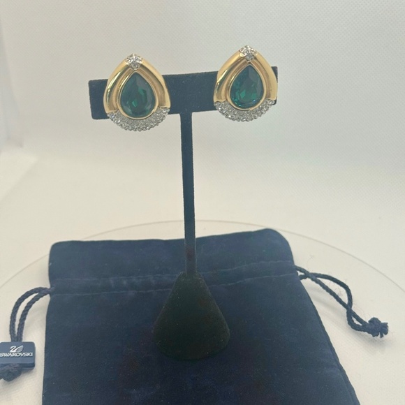 Vintage Gilt & Swarovski Crystal Chunky Teardrop Earrings by Swarovski, 1980s - Picture 2 of 7